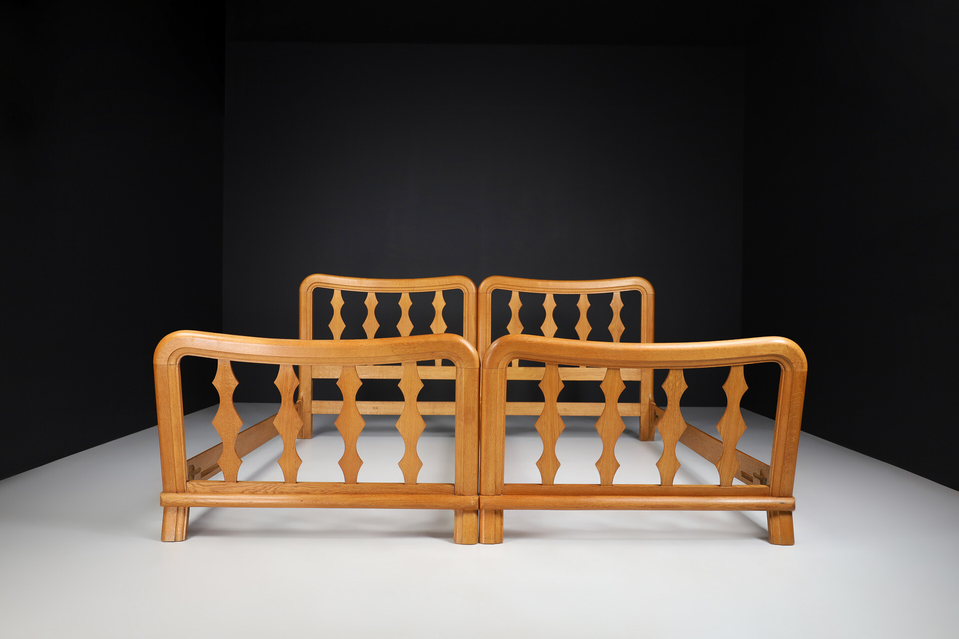 Mid century modern Modern Guillerme & Chambron Bed In Solid Blond Oak , France 1960s Mid-20th Century Mid-20th century