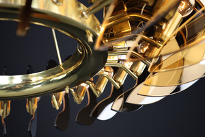 Mid century modern Monumental Brass & Smoked Glass Chandelier by Gino Paroldo, Italy, 1970s Late-20th century