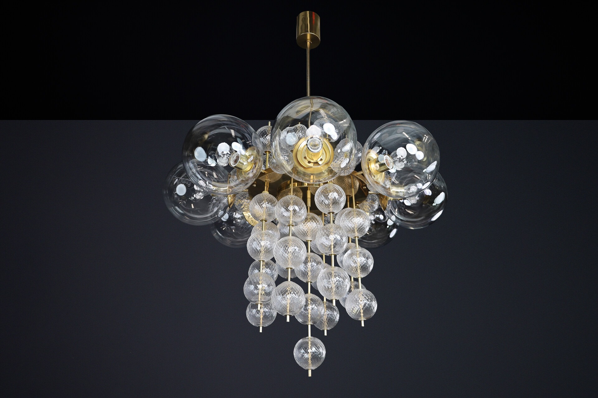 Mid century modern Monumental Czech Brass & Bohemian Glass Chandelier 1960s Mid-20th century