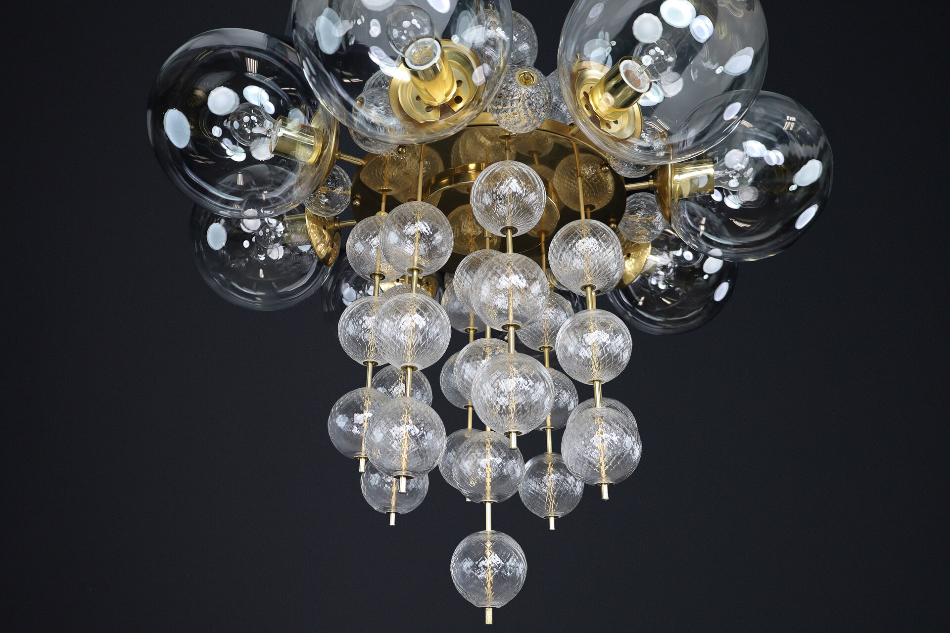 Mid century modern Monumental Czech Brass & Bohemian Glass Chandelier 1960s Mid-20th century