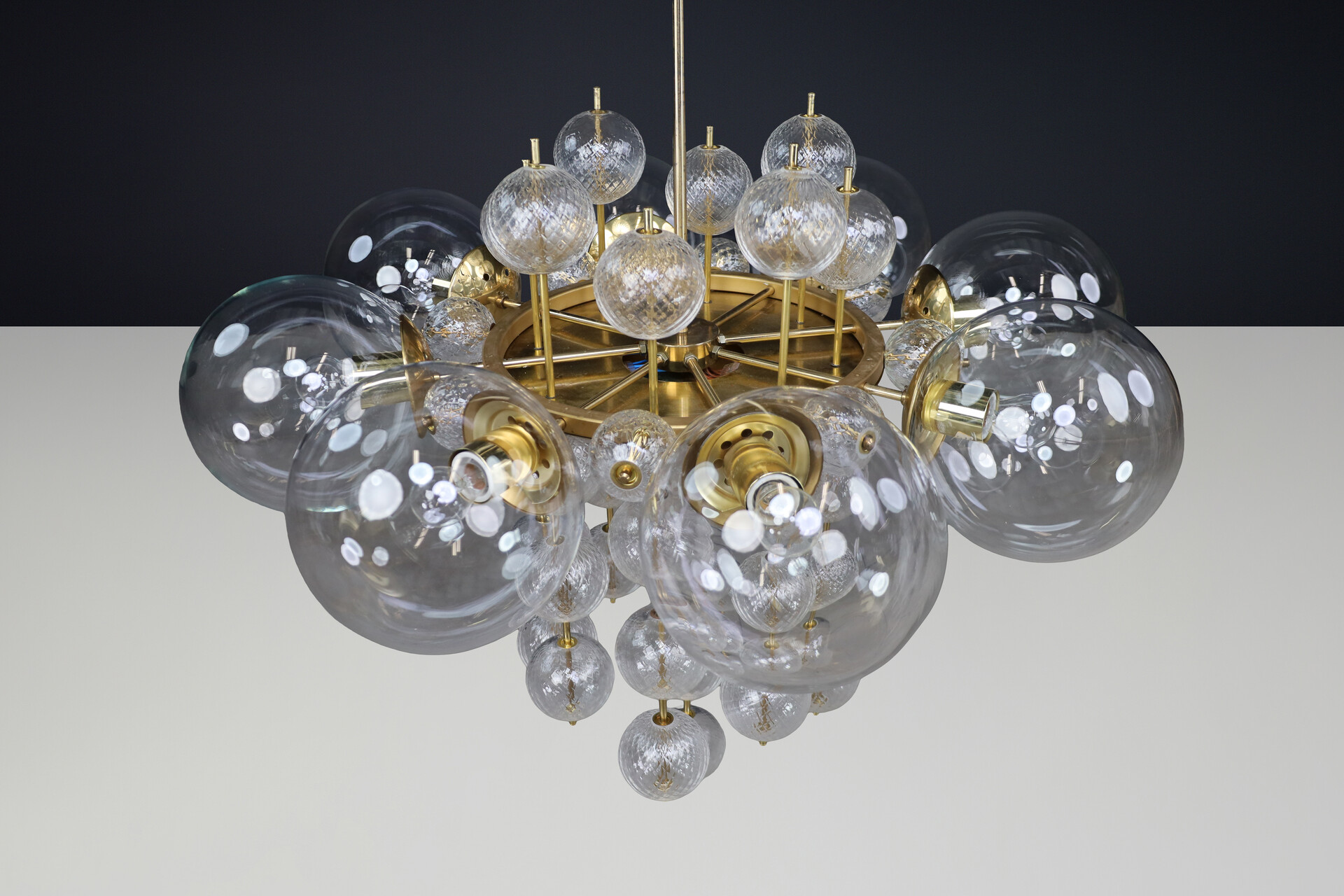 Mid century modern Monumental Czech Brass & Bohemian Glass Chandelier 1960s Mid-20th century