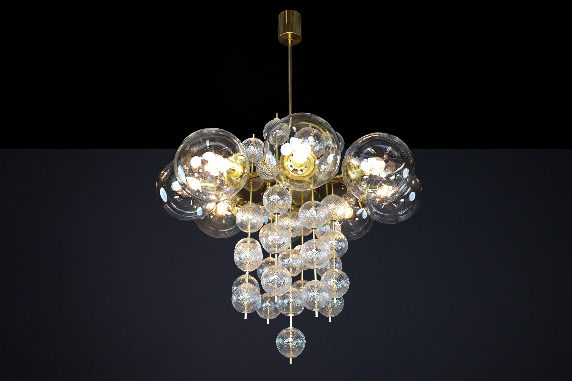 Mid century modern Monumental Czech Brass & Bohemian Glass Chandelier 1960s Mid-20th century