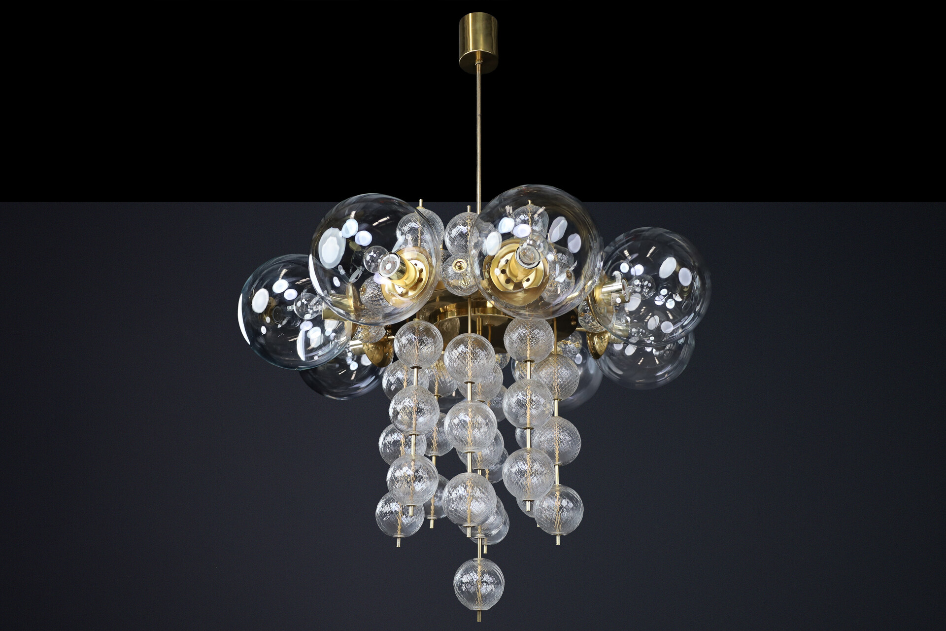 Mid century modern Monumental Czech Brass & Bohemian Glass Chandelier 1960s Mid-20th century