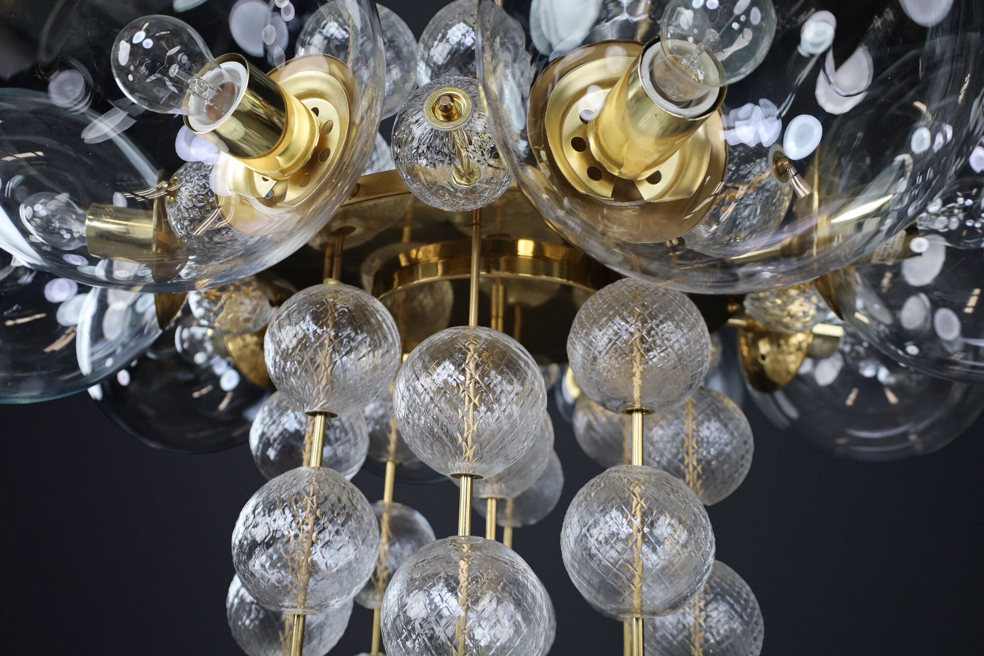 Mid century modern Monumental Czech Brass & Bohemian Glass Chandelier 1960s Mid-20th century