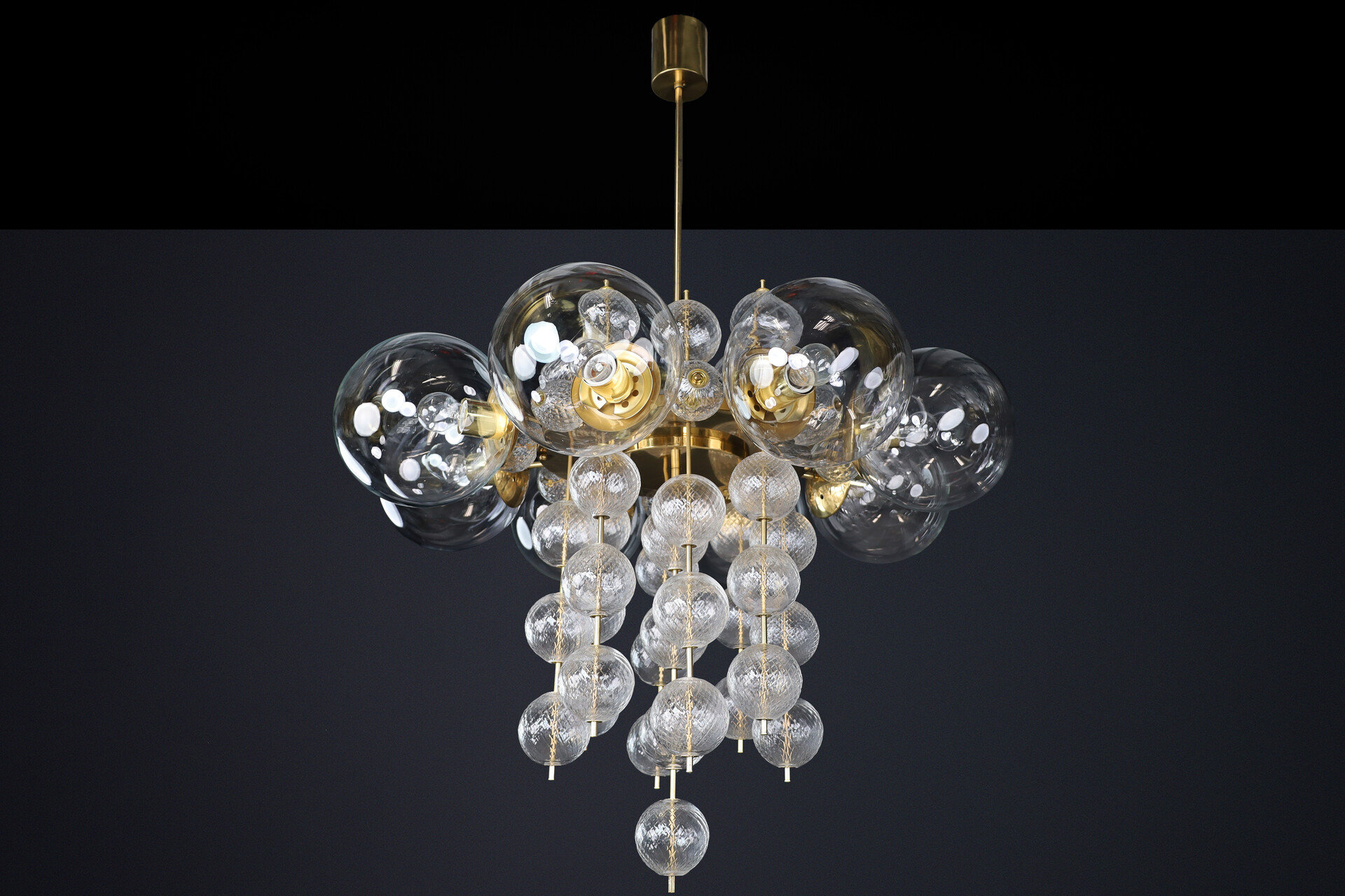 Mid century modern Monumental Czech Brass & Bohemian Glass Chandelier 1960s Mid-20th century