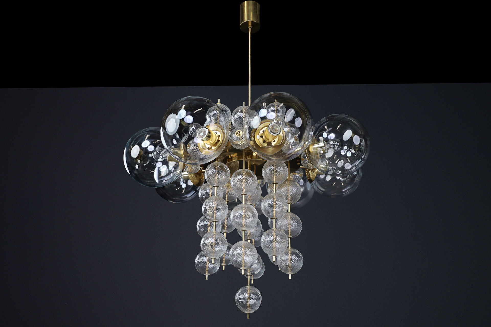 Mid century modern Monumental Czech Brass & Bohemian Glass Chandelier 1960s Mid-20th century