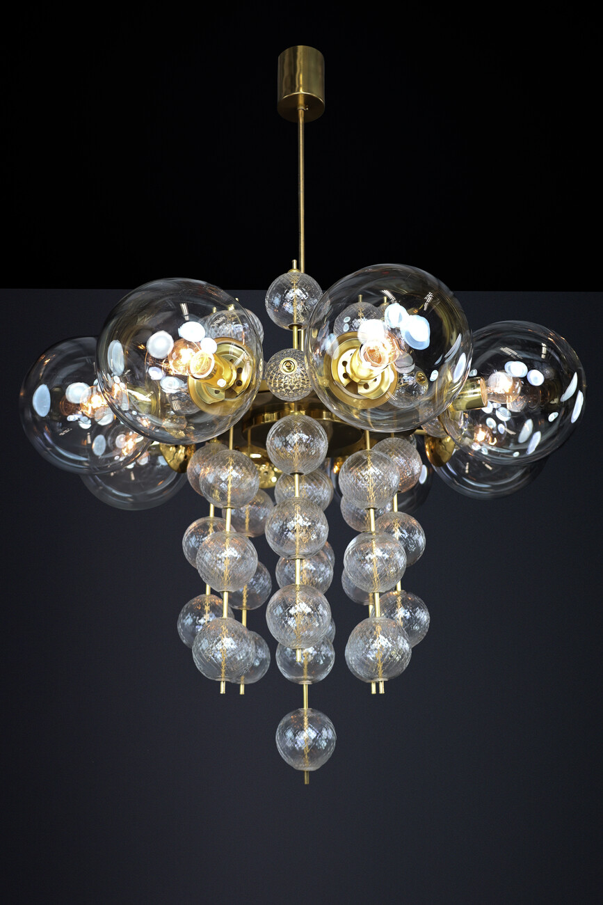 Mid century modern Monumental Czech Brass & Bohemian Glass Chandelier 1960s Mid-20th century