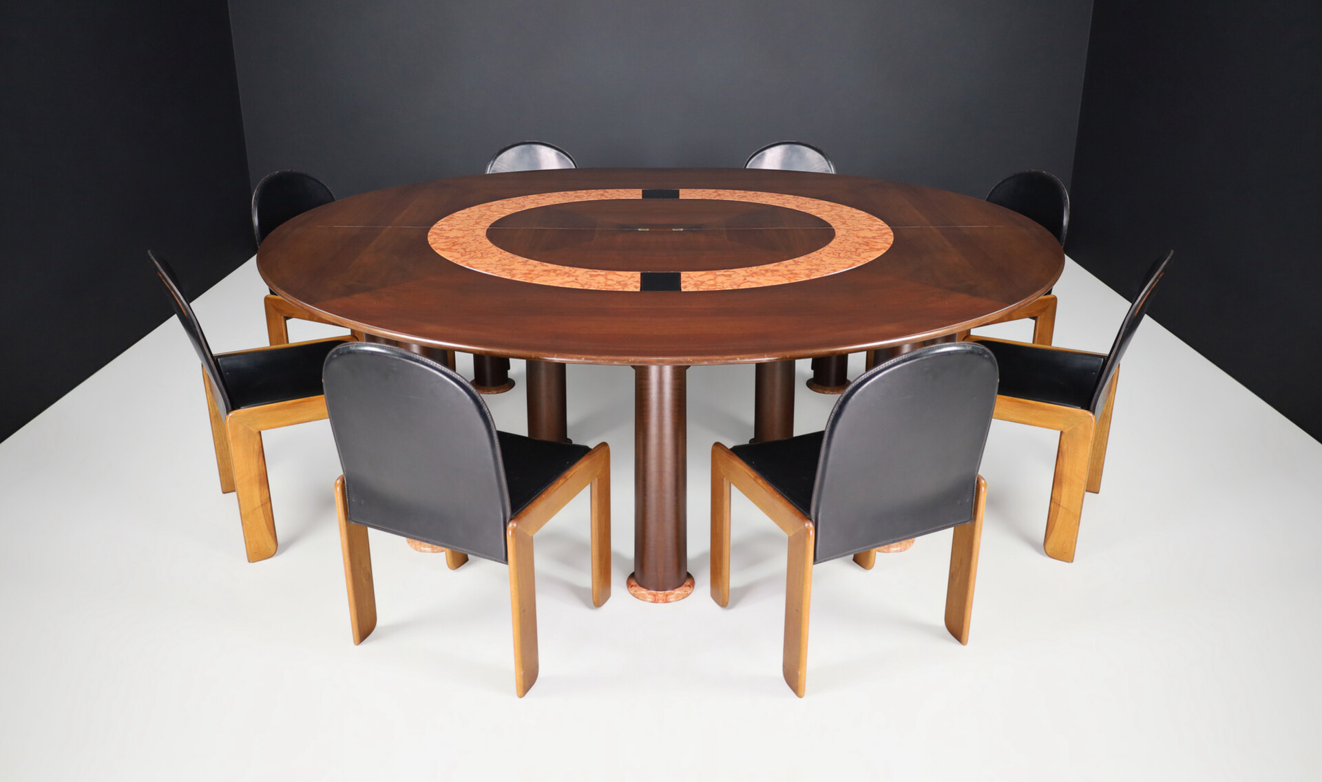 Mid century modern Monumental Ettore Sottsass for Poltronova  Table in Rosso Marble and walnut, Italy 1960s Mid-20th century