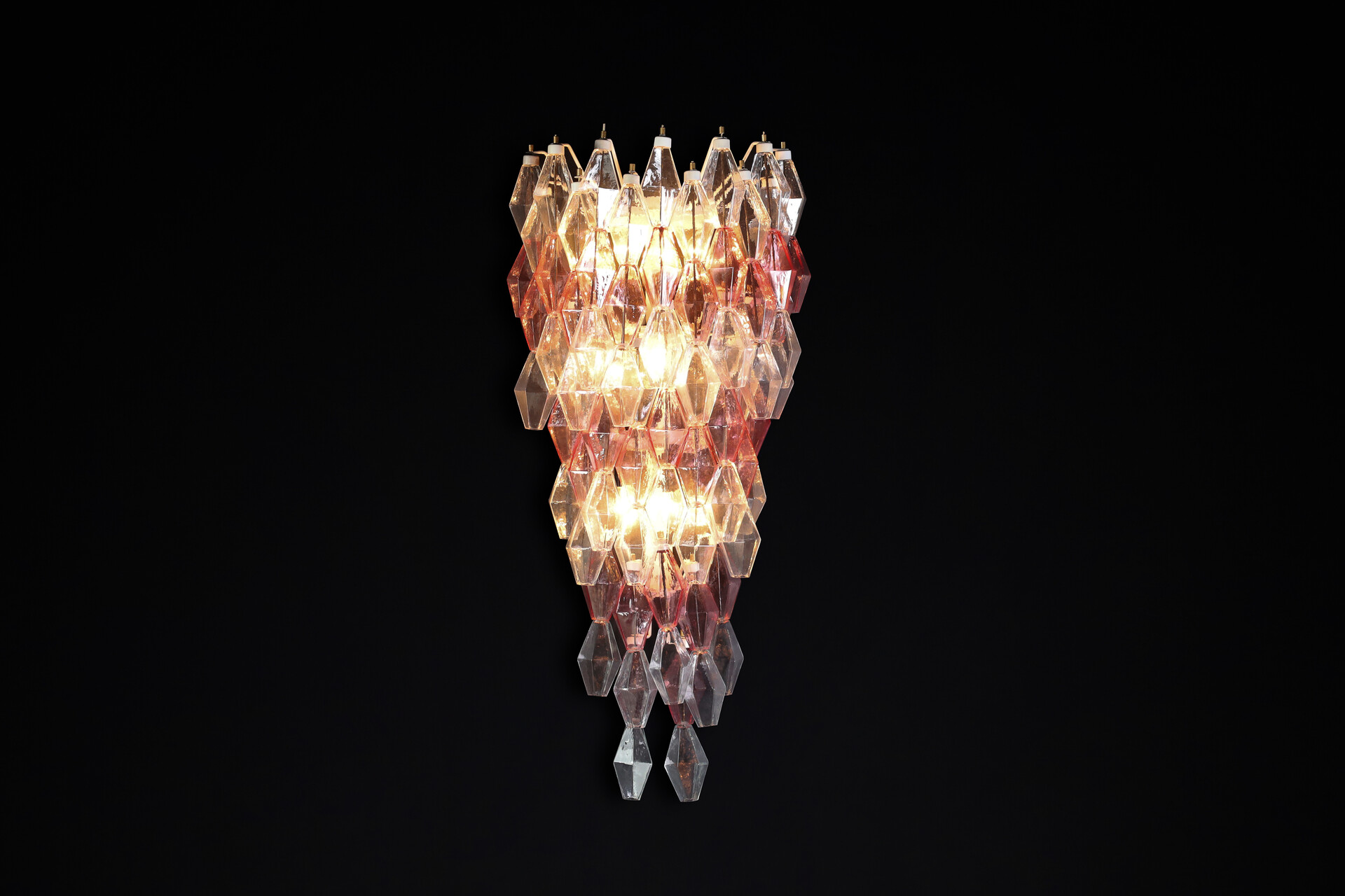 Mid century modern Murano Poliedri Wall Chandeliers In Pink Murano Glass Carlo Scarpa / Venini , Italy 1960 Mid-20th century
