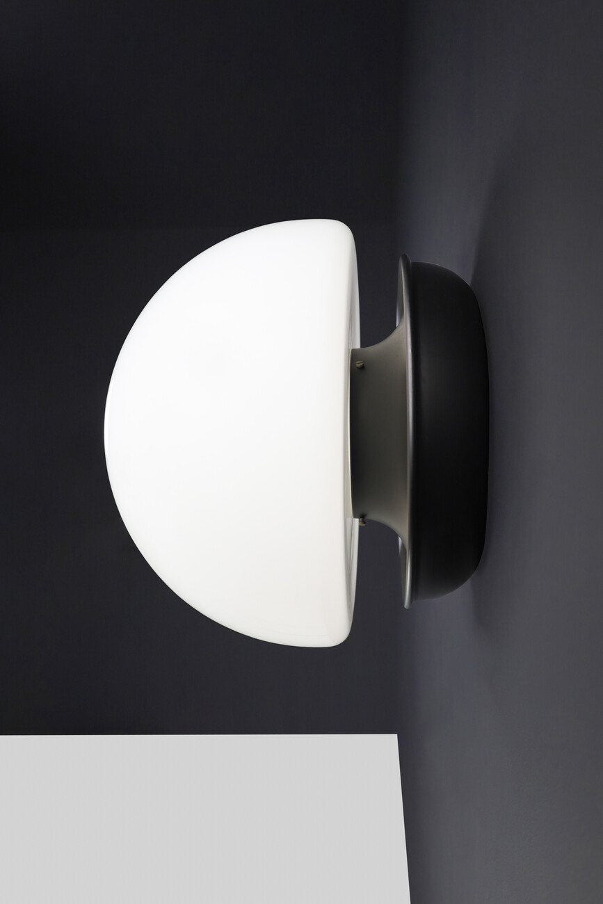 Mid century modern Mushroom Opaline Glass & Metal flush mount / sconces / desk, Otaly 1960s lamp Mid-20th century