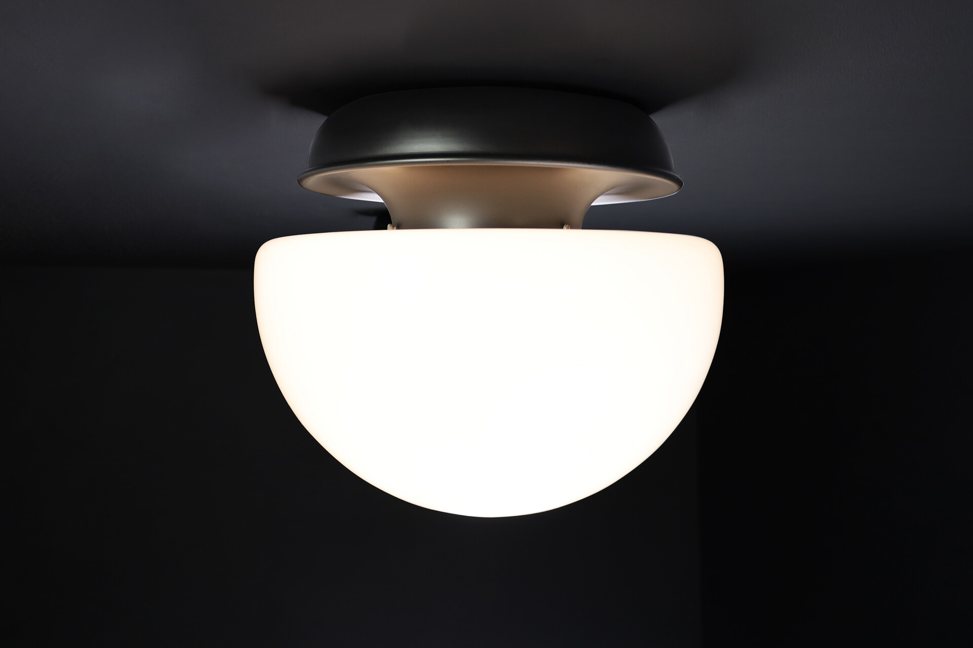 Mid century modern Mushroom Opaline Glass & Metal flush mount / sconces / desk, Otaly 1960s lamp Mid-20th century