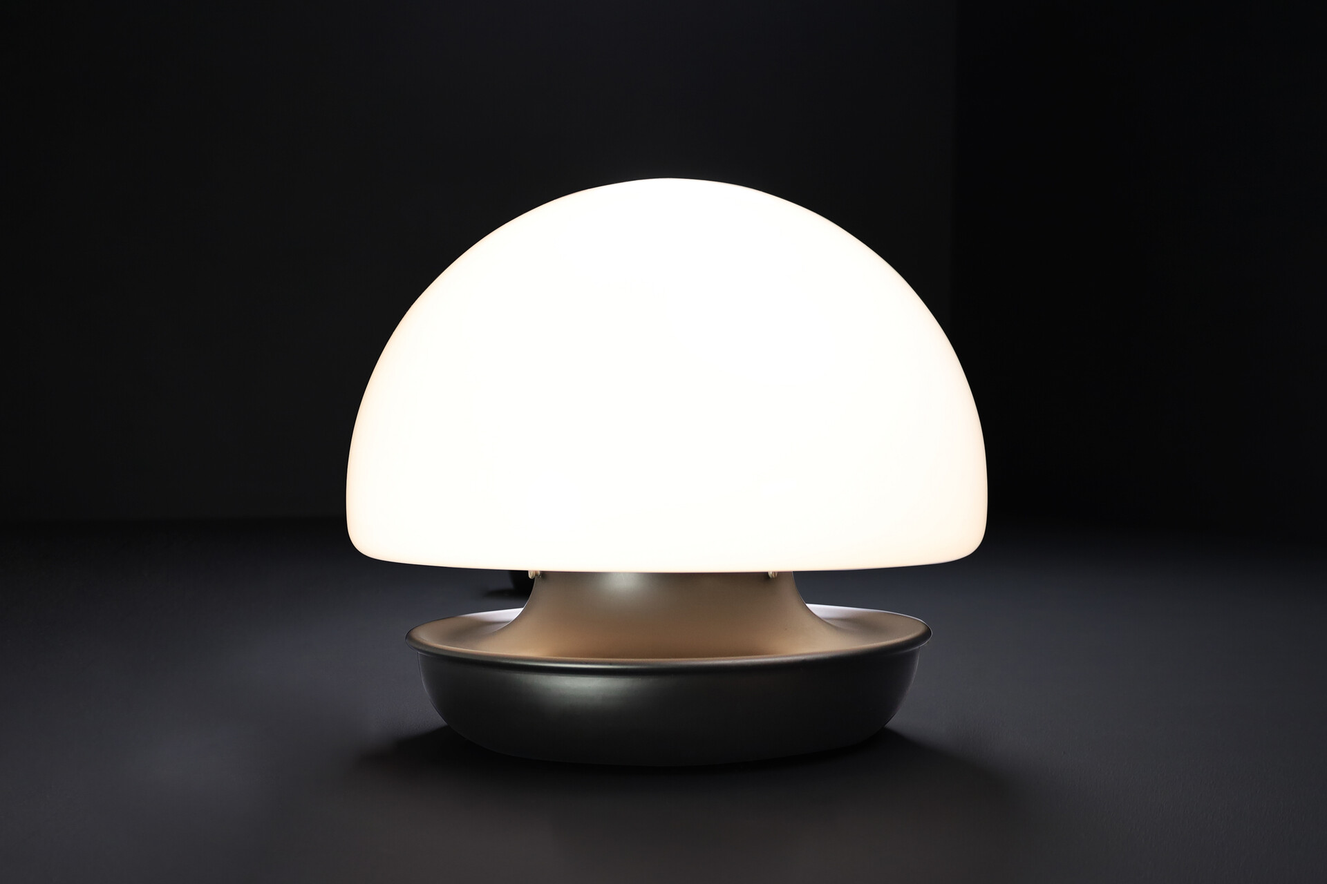 Mid century modern Mushroom Opaline Glass & Metal flush mount / sconces / desk, Otaly 1960s lamp Mid-20th century