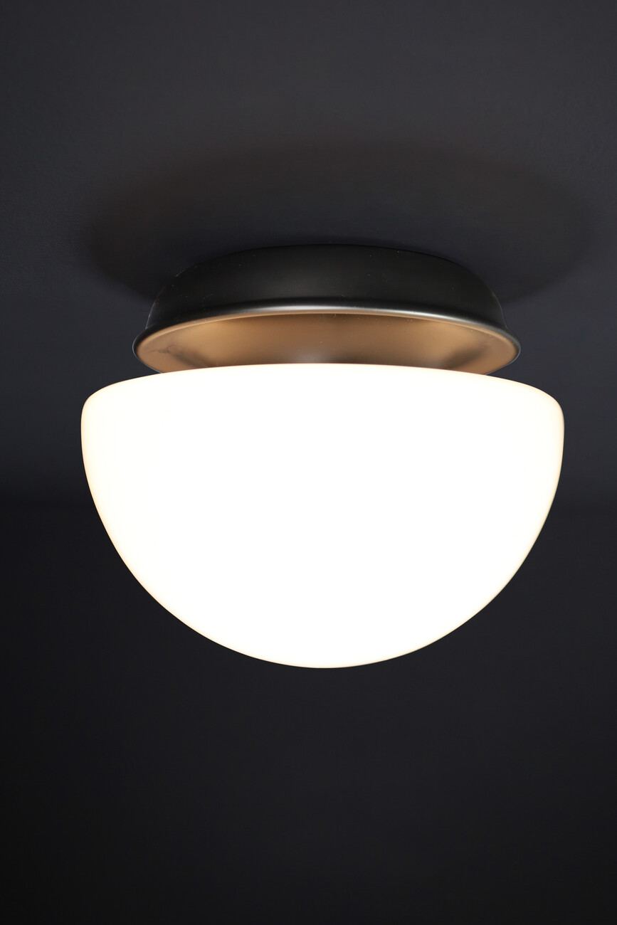 Mid century modern Mushroom Opaline Glass & Metal flush mount / sconces / desk, Otaly 1960s lamp Mid-20th century