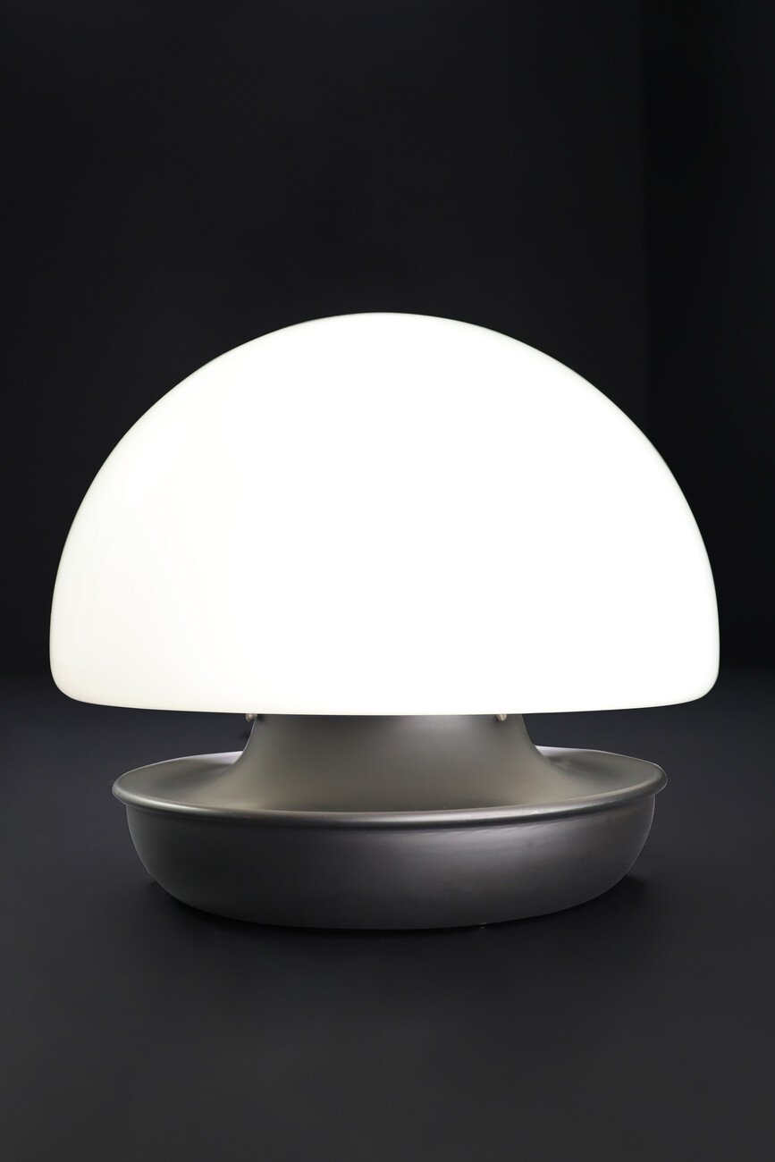 Mid century modern Mushroom Opaline Glass & Metal flush mount / sconces / desk, Otaly 1960s lamp Mid-20th century