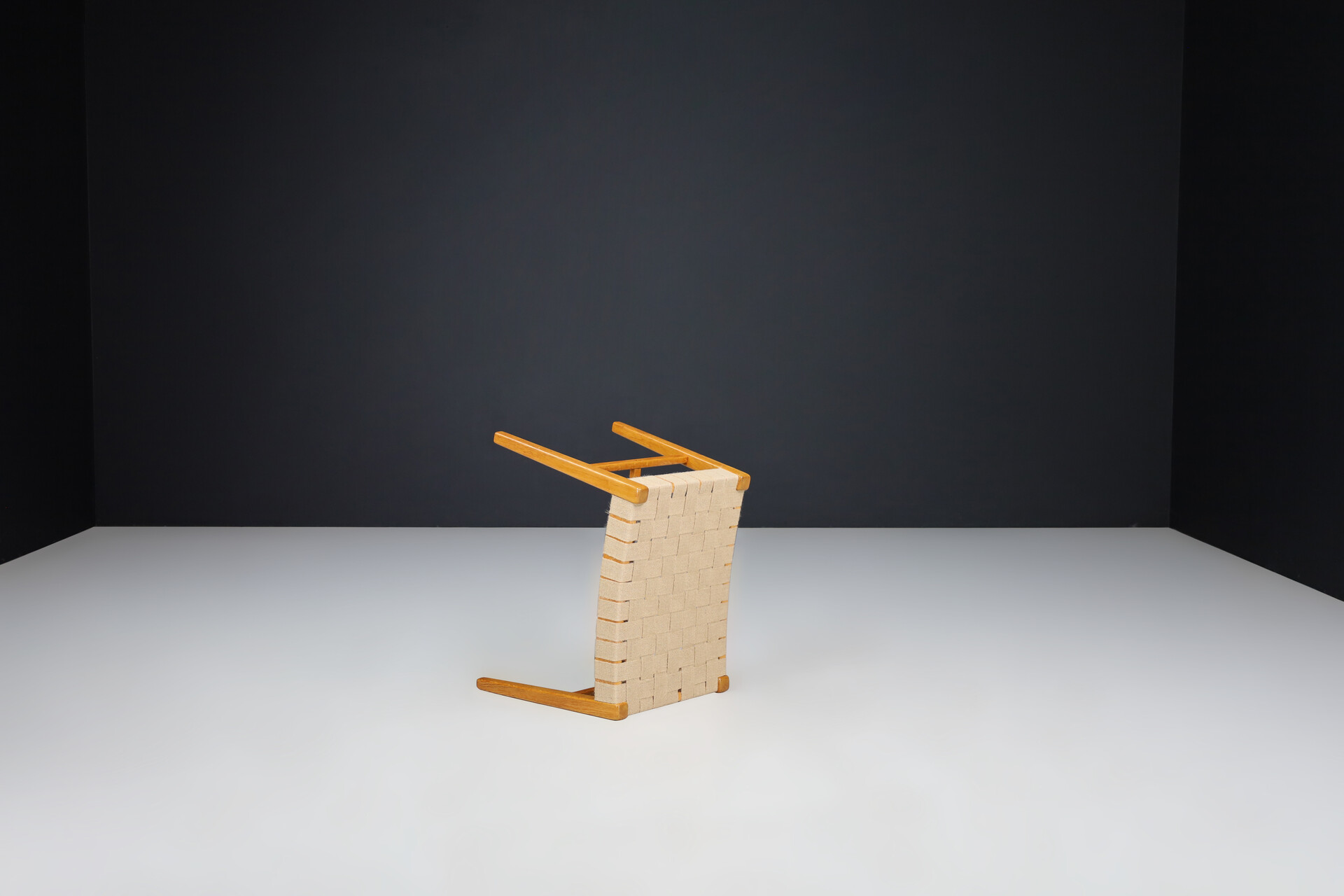 Mid century modern Oak and canvas stool by Jan Vanek, Praque 1940s Mid-20th century