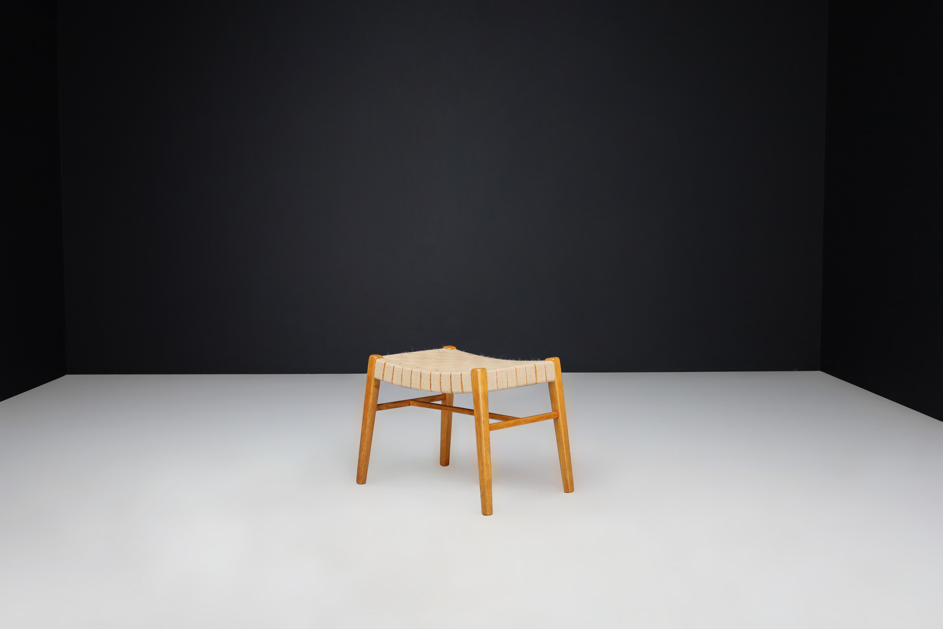 Mid century modern Oak and canvas stool by Jan Vanek, Praque 1940s Mid-20th century