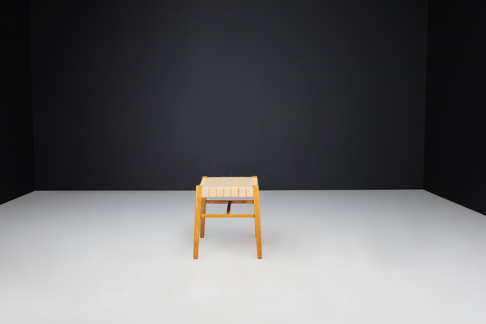 Mid century modern Oak and canvas stool by Jan Vanek, Praque 1940s Mid-20th century