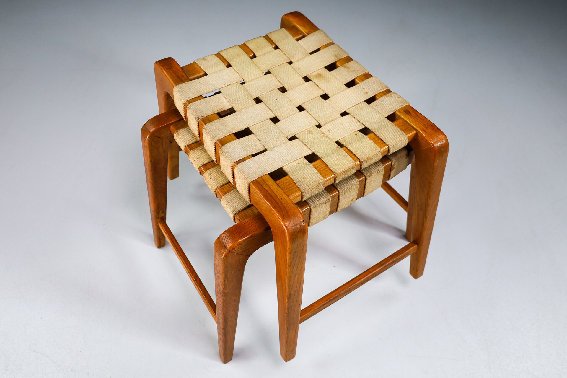 Mid century modern Oak and canvas stools by Jan Vanek, Praque 1950s Mid-20th century