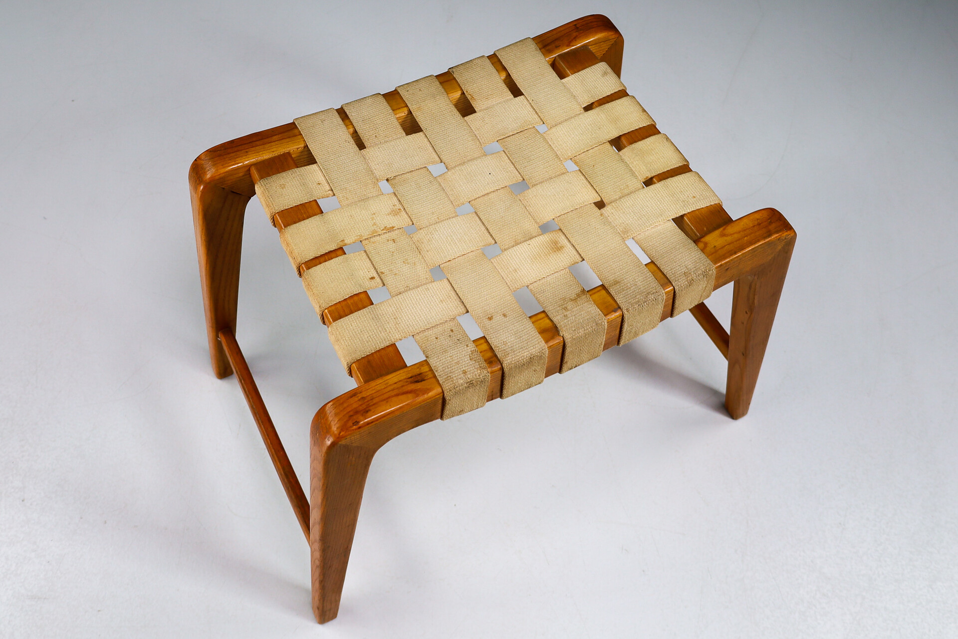 Mid century modern Oak and canvas stools by Jan Vanek, Praque 1950s Mid-20th century