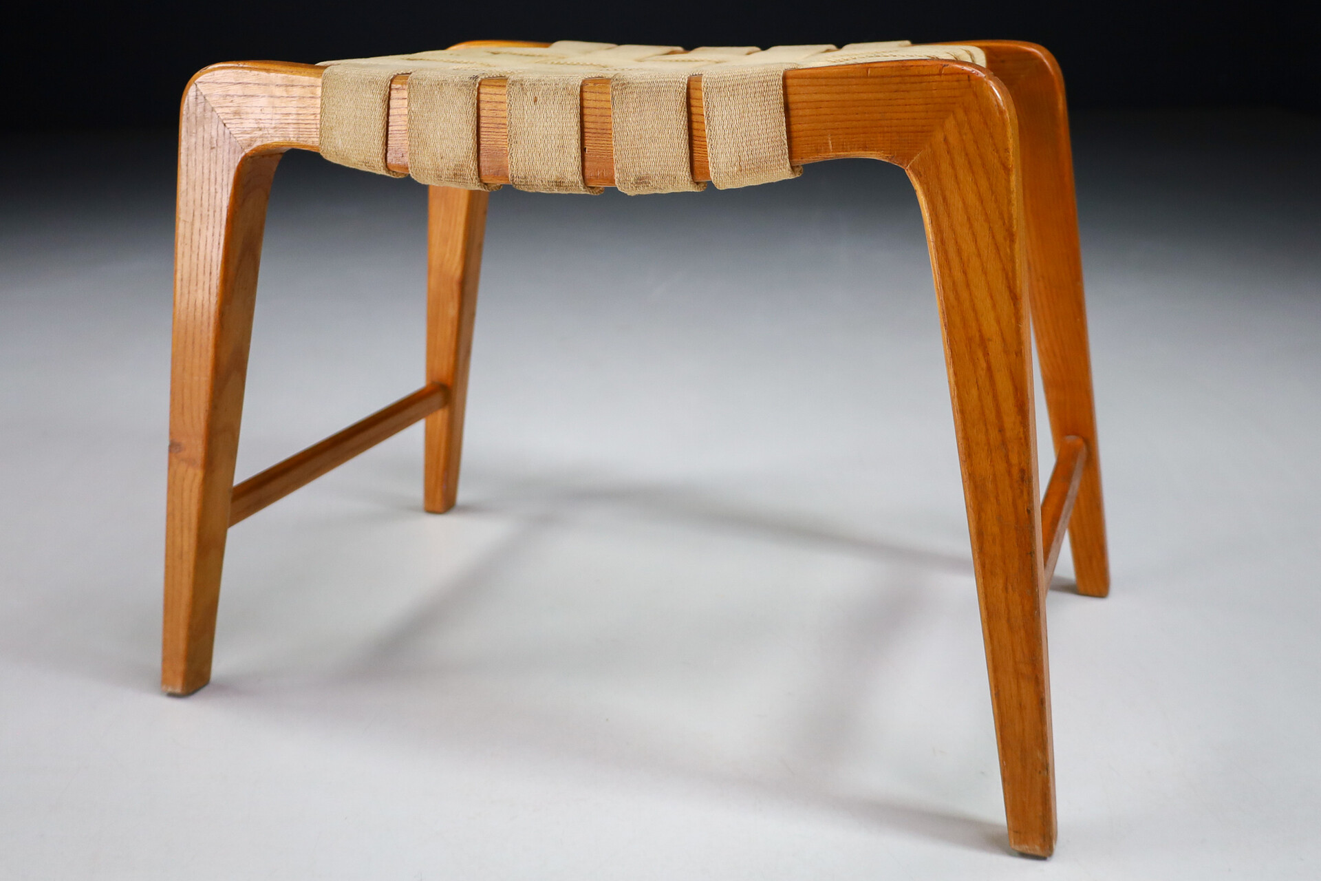 Mid century modern Oak and canvas stools by Jan Vanek, Praque 1950s Mid-20th century