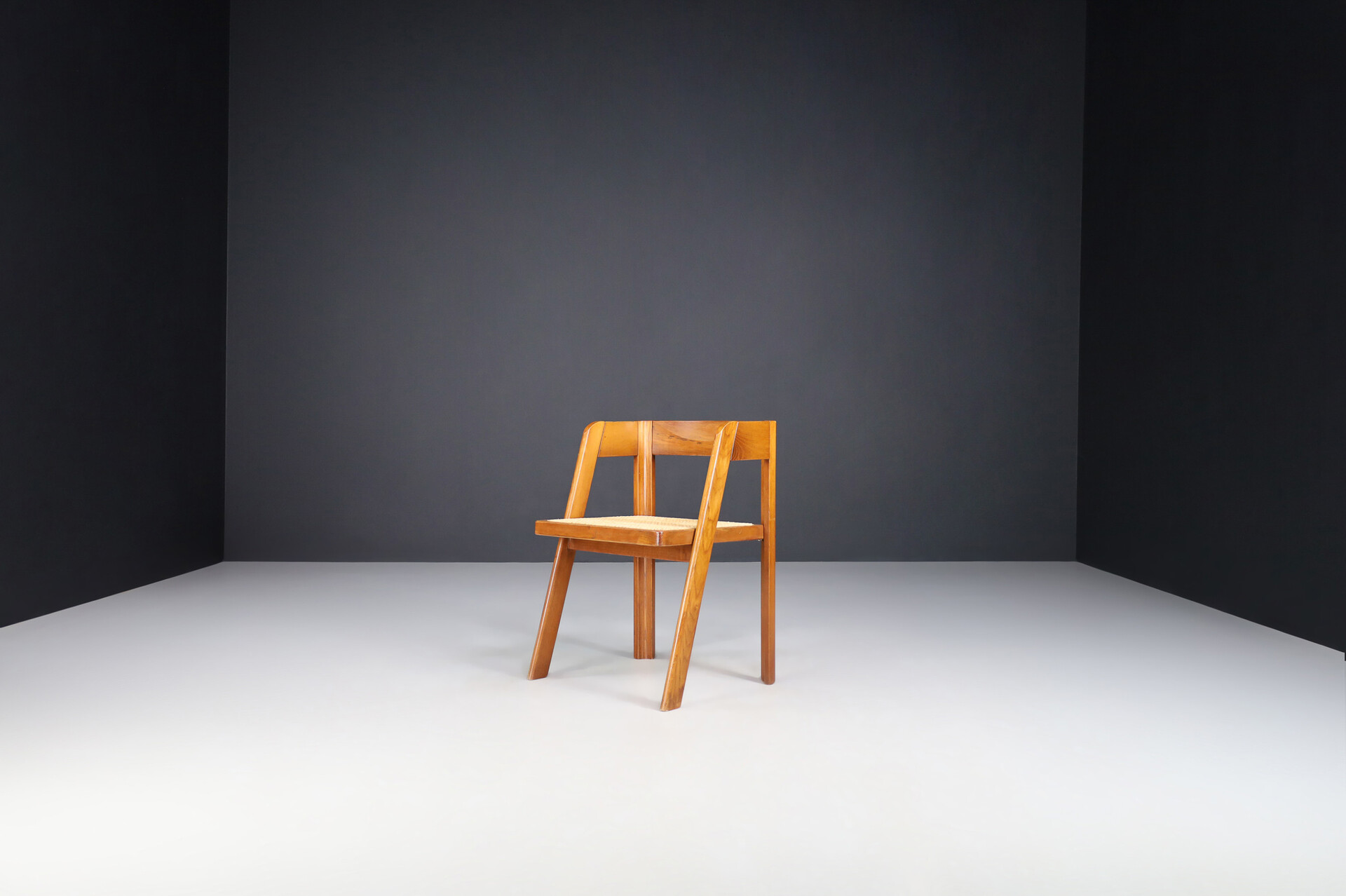 Mid century modern Oak and rattan dinning chairs, Italy 1960s Mid-20th century