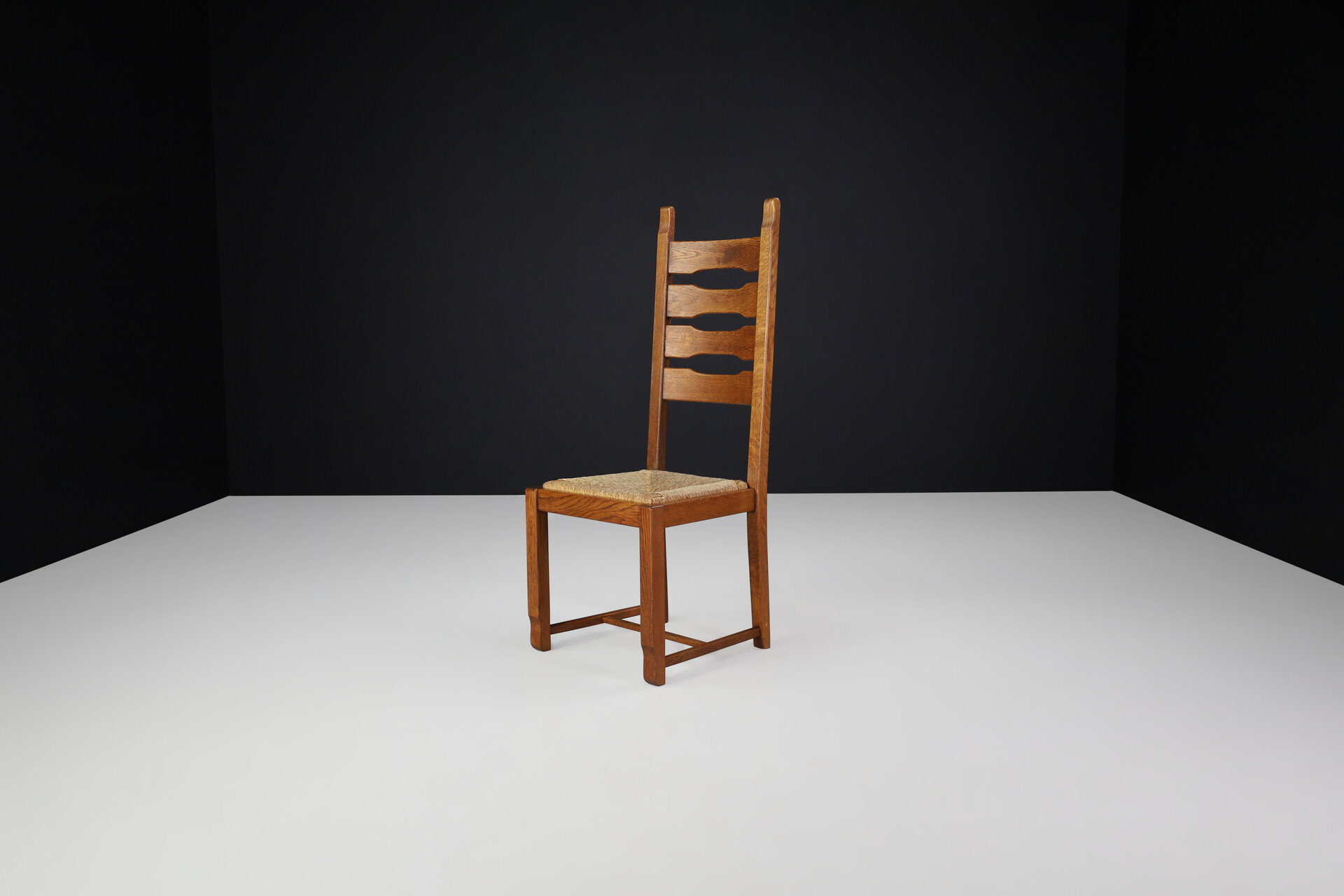 Mid century modern Oak and rush High back dining chairs , France 1960s Mid-20th century