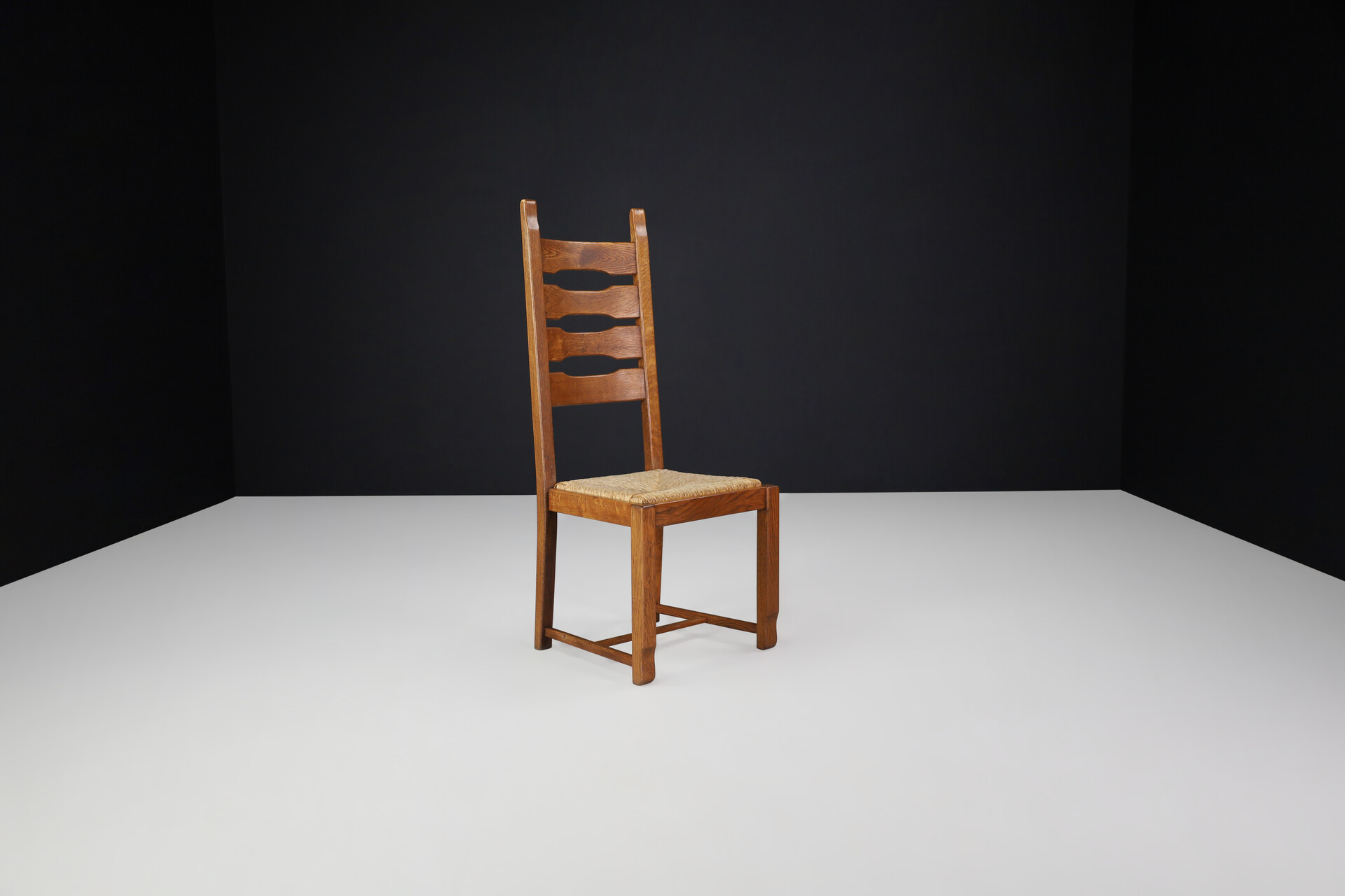 Mid century modern Oak and rush High back dining chairs , France 1960s Mid-20th century