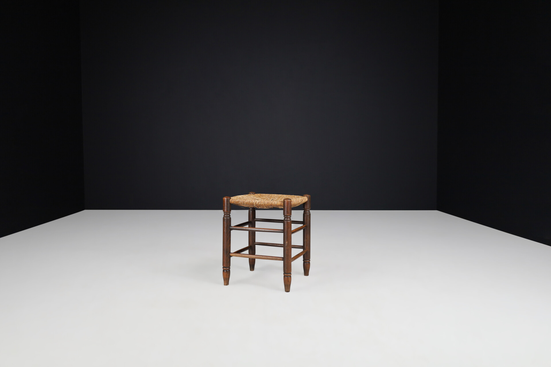 Mid century modern Oak and Rush stool / tabouret  France 1960s Mid-20th century