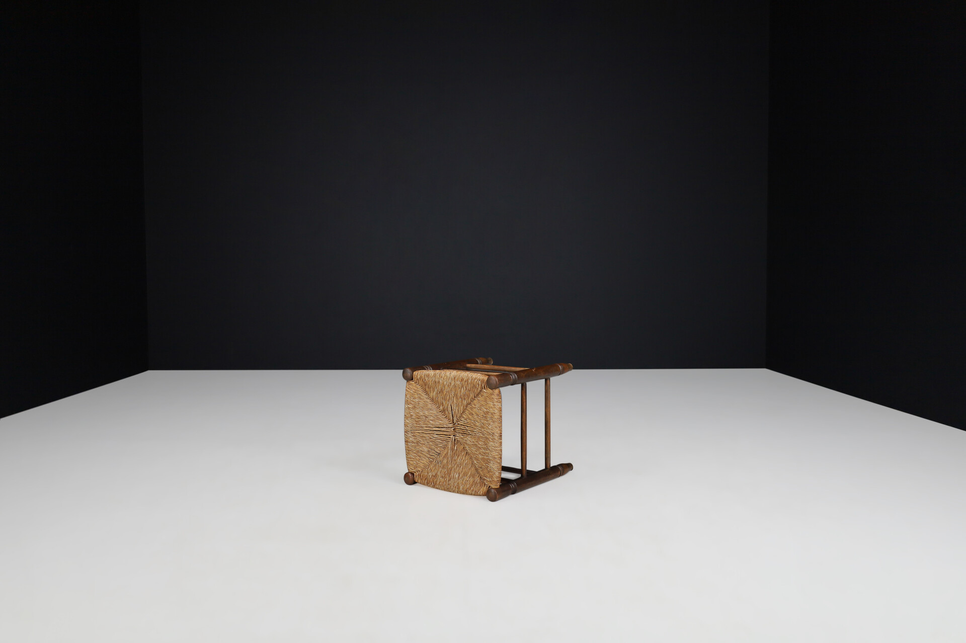 Mid century modern Oak and Rush stool / tabouret  France 1960s Mid-20th century