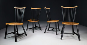 Mid century modern Oak / PAINTED dining chairs France 1960s Mid-20th century