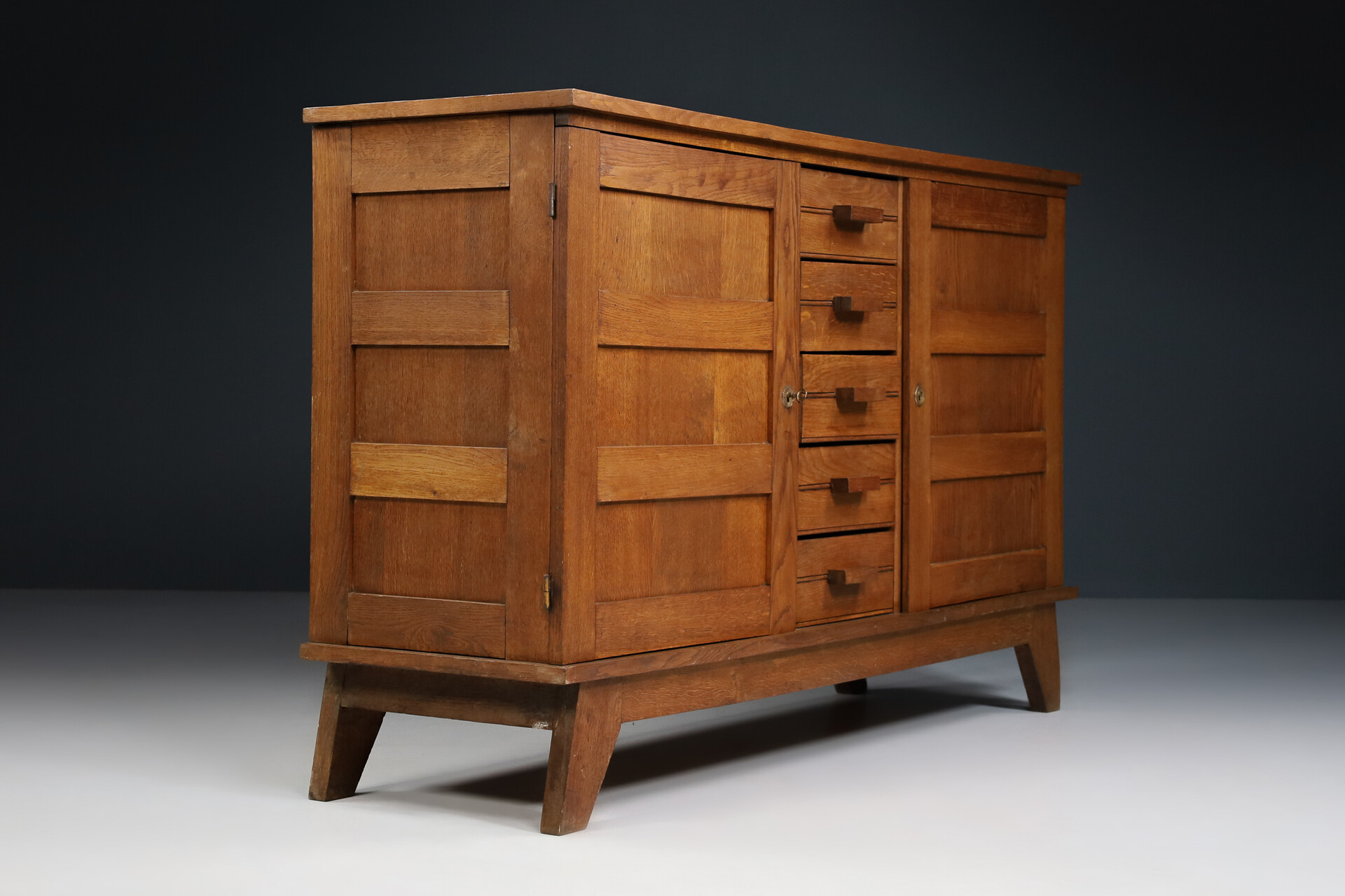 Mid century modern Oak reconstruction sideboard by René Gabriel, France 1940s 