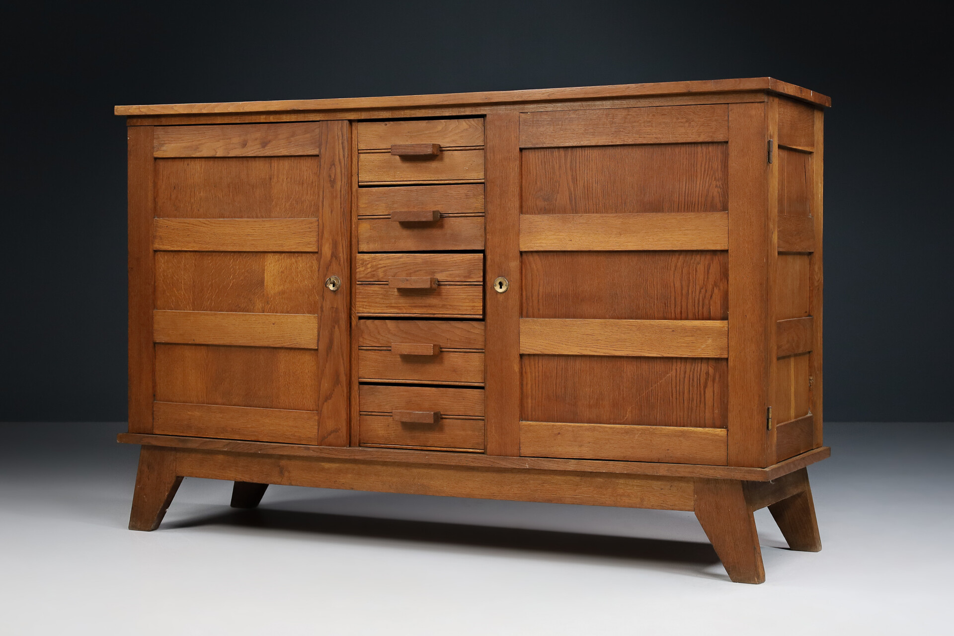 Mid century modern Oak reconstruction sideboard by René Gabriel, France 1940s 