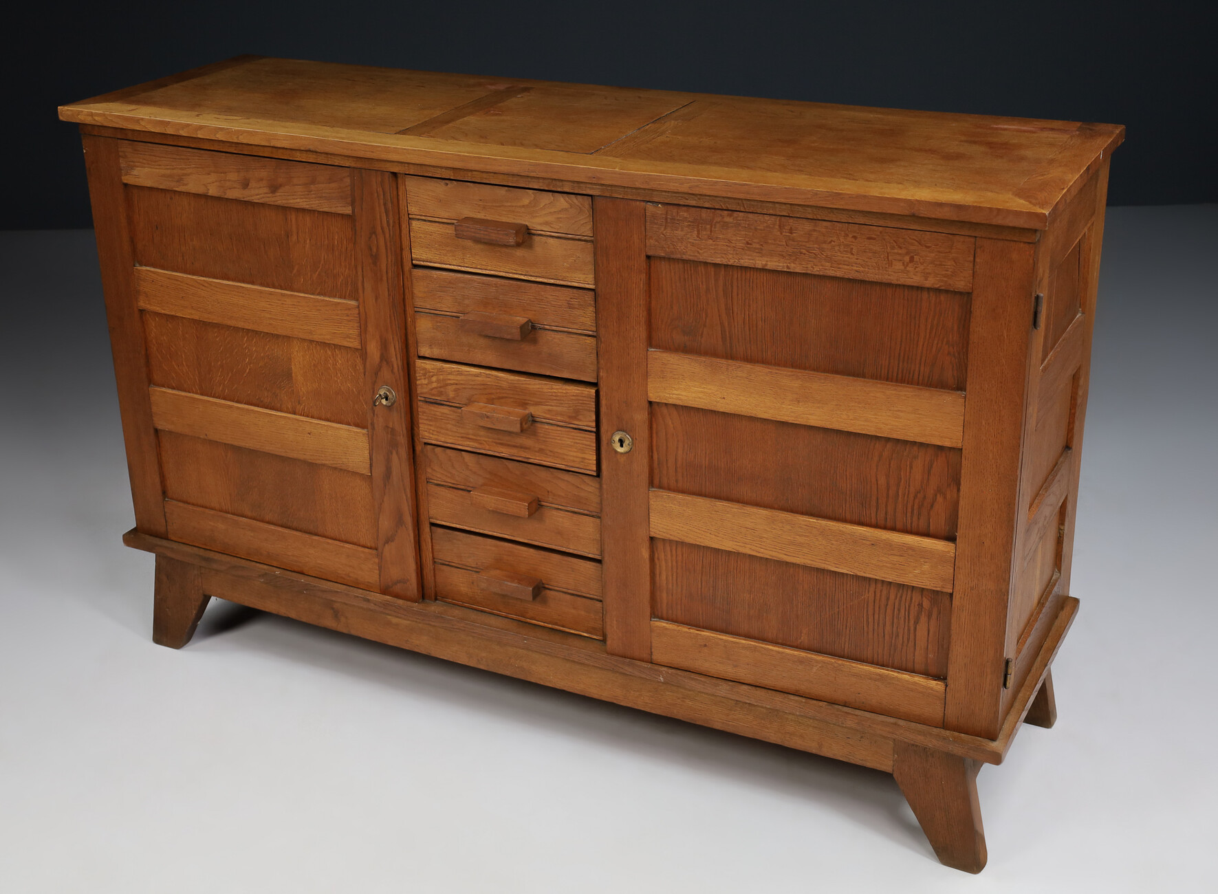Mid century modern Oak reconstruction sideboard by René Gabriel, France 1940s 