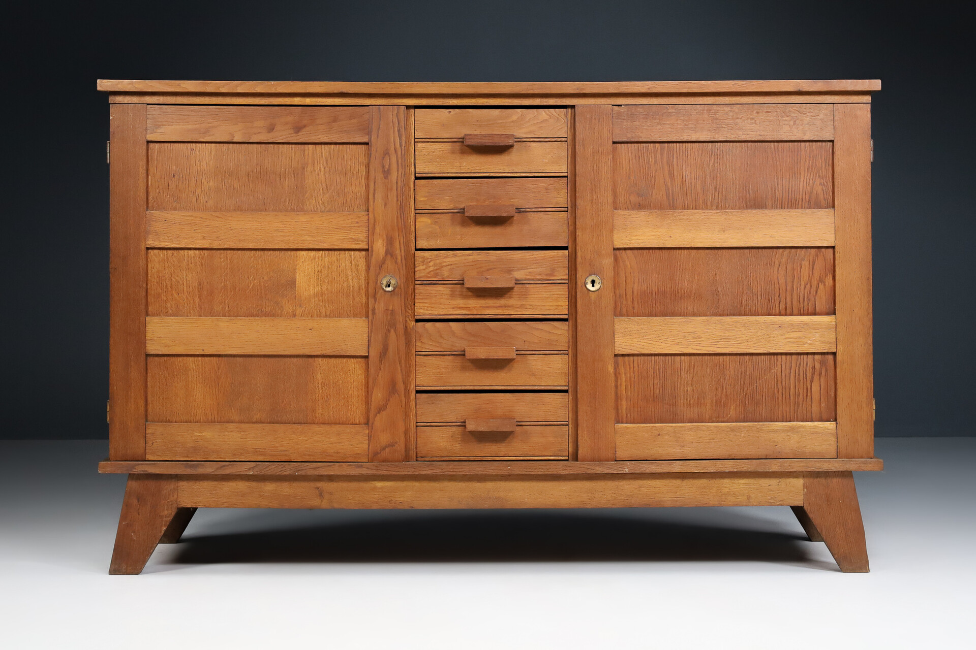 Mid century modern Oak reconstruction sideboard by René Gabriel, France 1940s 