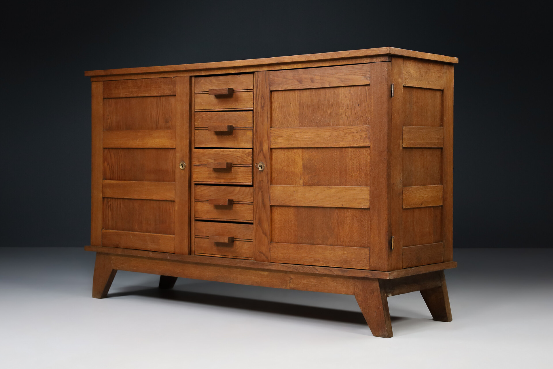 Mid century modern Oak reconstruction sideboard by René Gabriel, France 1940s 