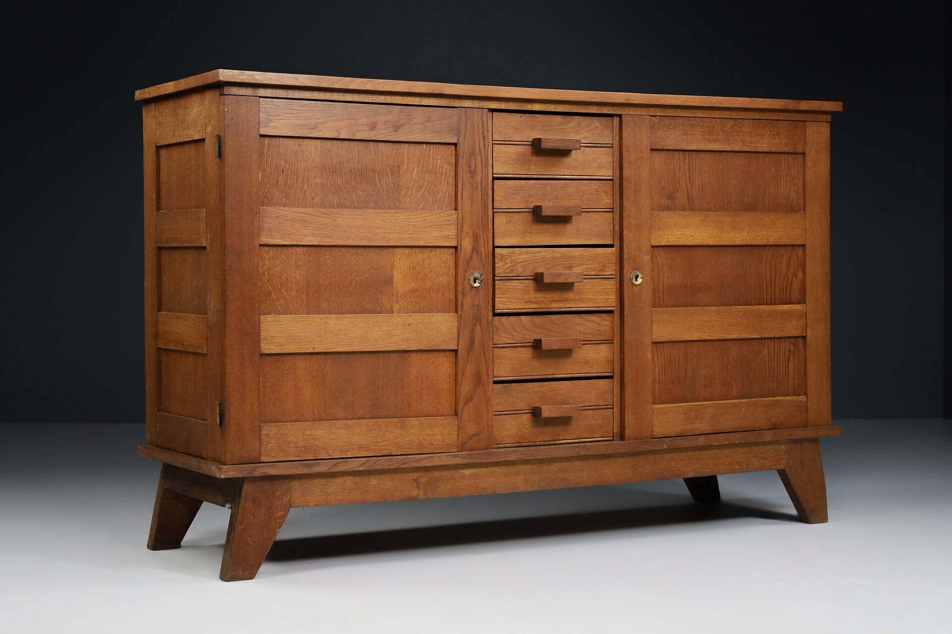 Mid century modern Oak reconstruction sideboard by René Gabriel, France 1940s 