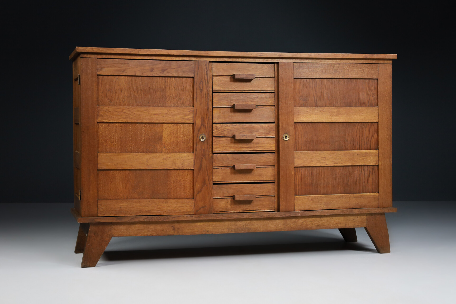 Mid century modern Oak reconstruction sideboard by René Gabriel, France 1940s 