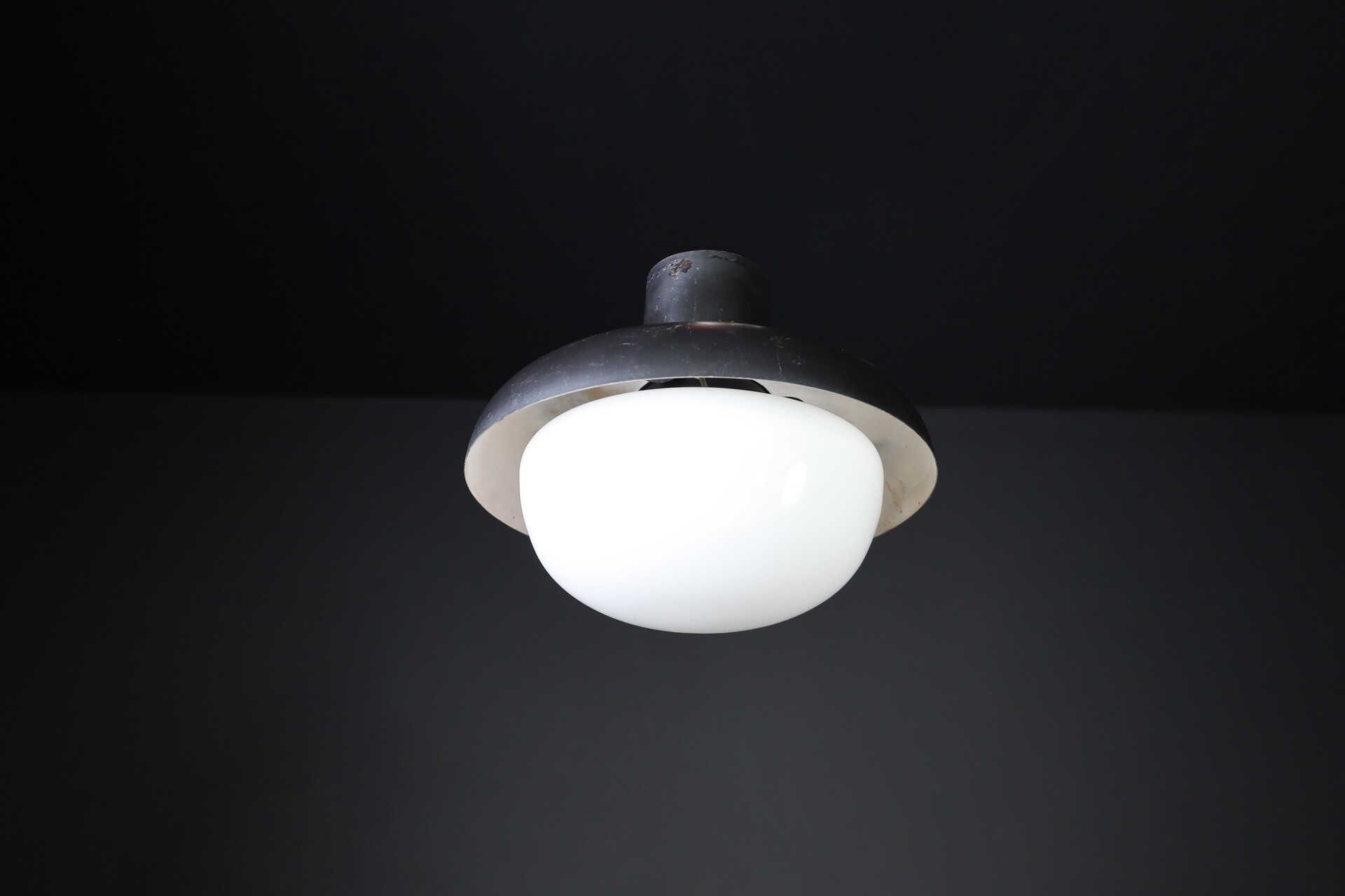 Mid century modern Opaline Glass and metal ceiling light, Cz 1960s Mid-20th century