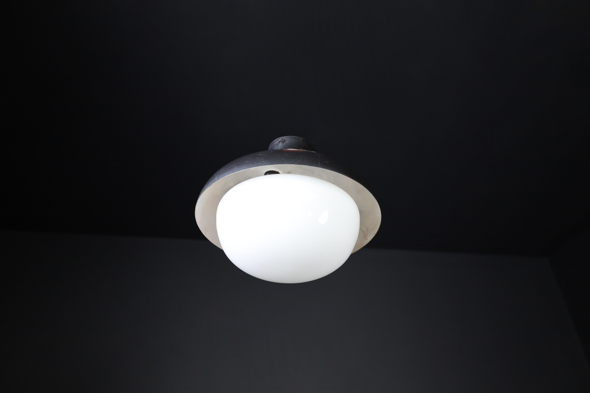 Mid century modern Opaline Glass and metal ceiling light, Cz 1960s Mid-20th century