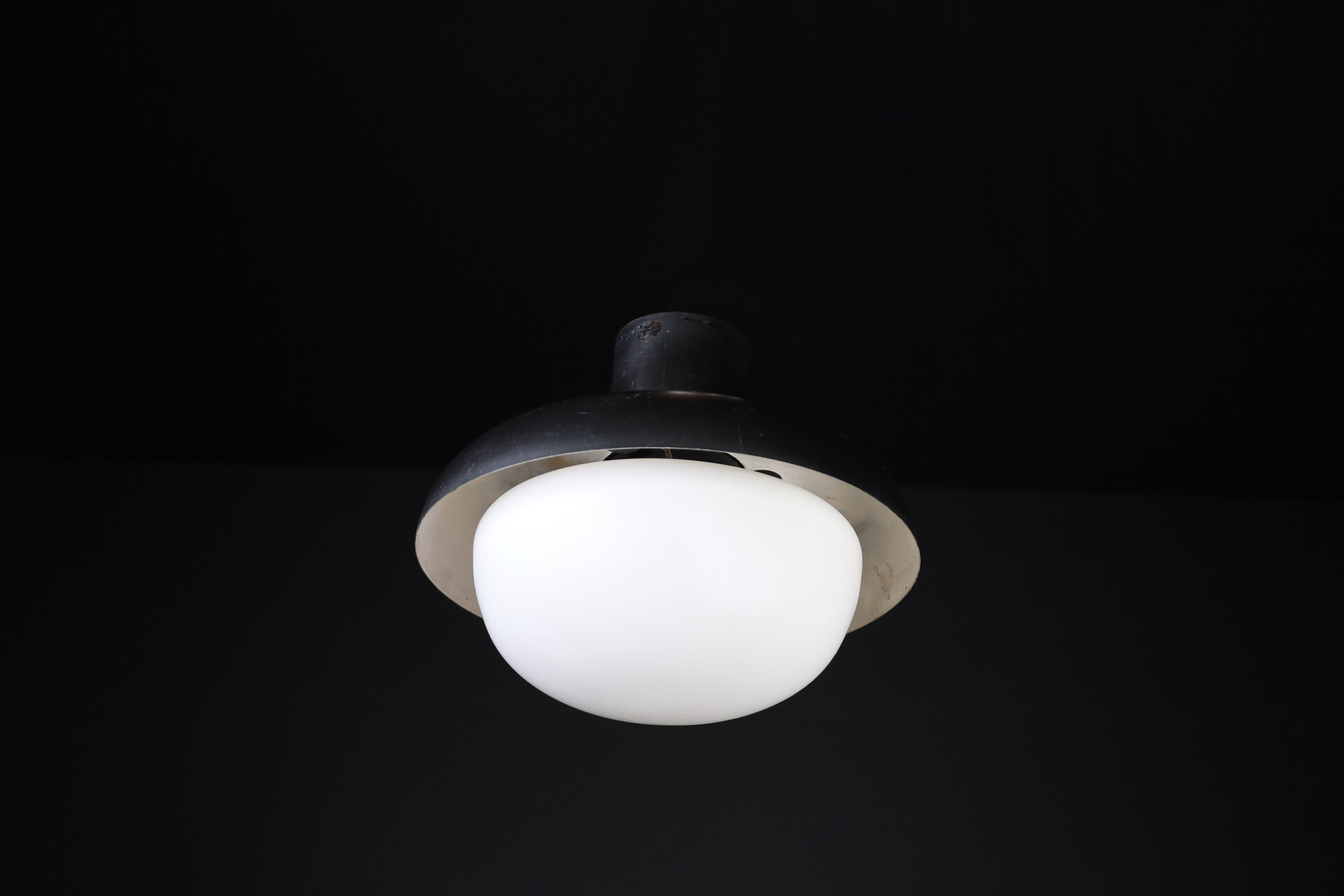 Mid century modern Opaline Glass and metal ceiling light, Cz 1960s Mid-20th century
