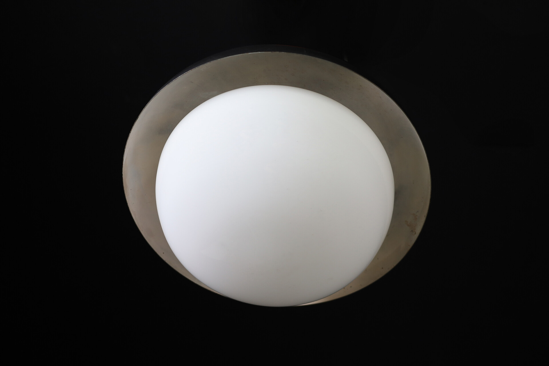 Mid century modern Opaline Glass and metal ceiling light, Cz 1960s Mid-20th century