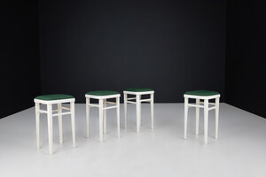 Mid century modern Painted wood and green upholstery stools, Vienna 1950s Mid-20th century