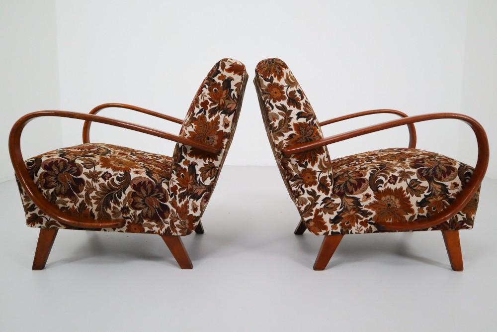 Mid century modern Pair Lounge Chairs by Jindrich Halabala for Up Zavody Brno, 1950s Mid-20th century