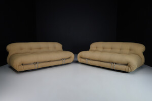 Mid century modern Pair of Two Afra & Tobia Scarpa 'Soriana' Sofas in Original Fabric, Italy, 1969s Mid-20th century