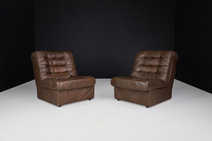 Mid century modern Patchwork  Modular Leather Lounge Sofa / Chairs Germany 1970s Late-20th century