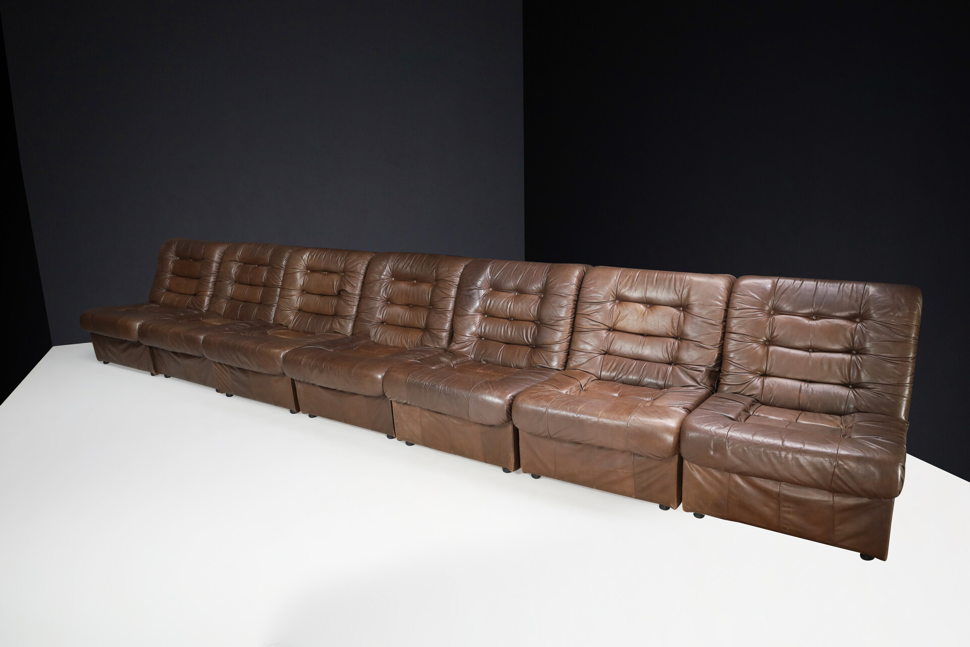 Mid century modern Patchwork  Modular Leather Lounge Sofa / Chairs Germany 1970s Late-20th century