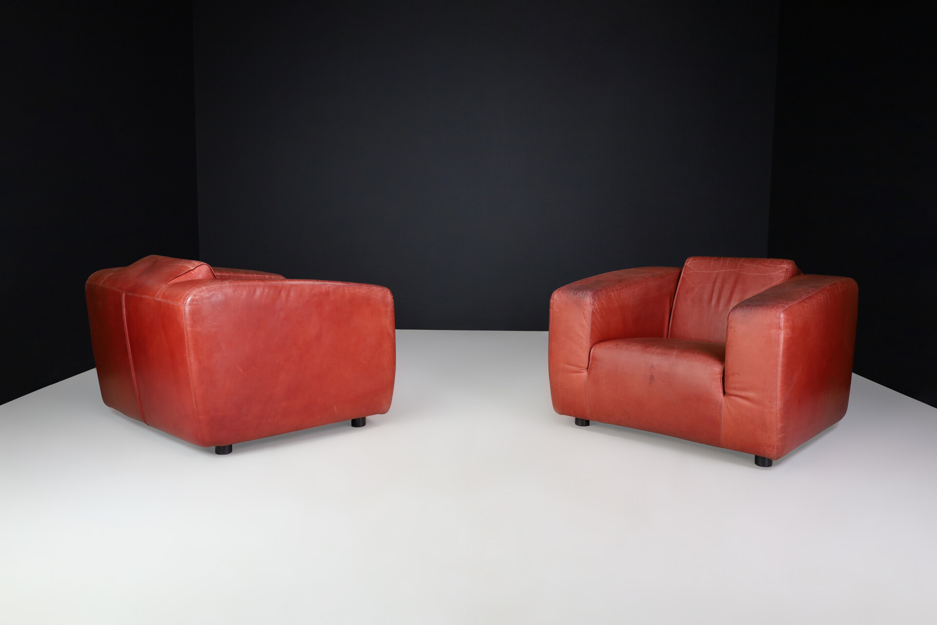 Mid century modern Patinated leather lounge chairs, The Netherlands Late-20th century