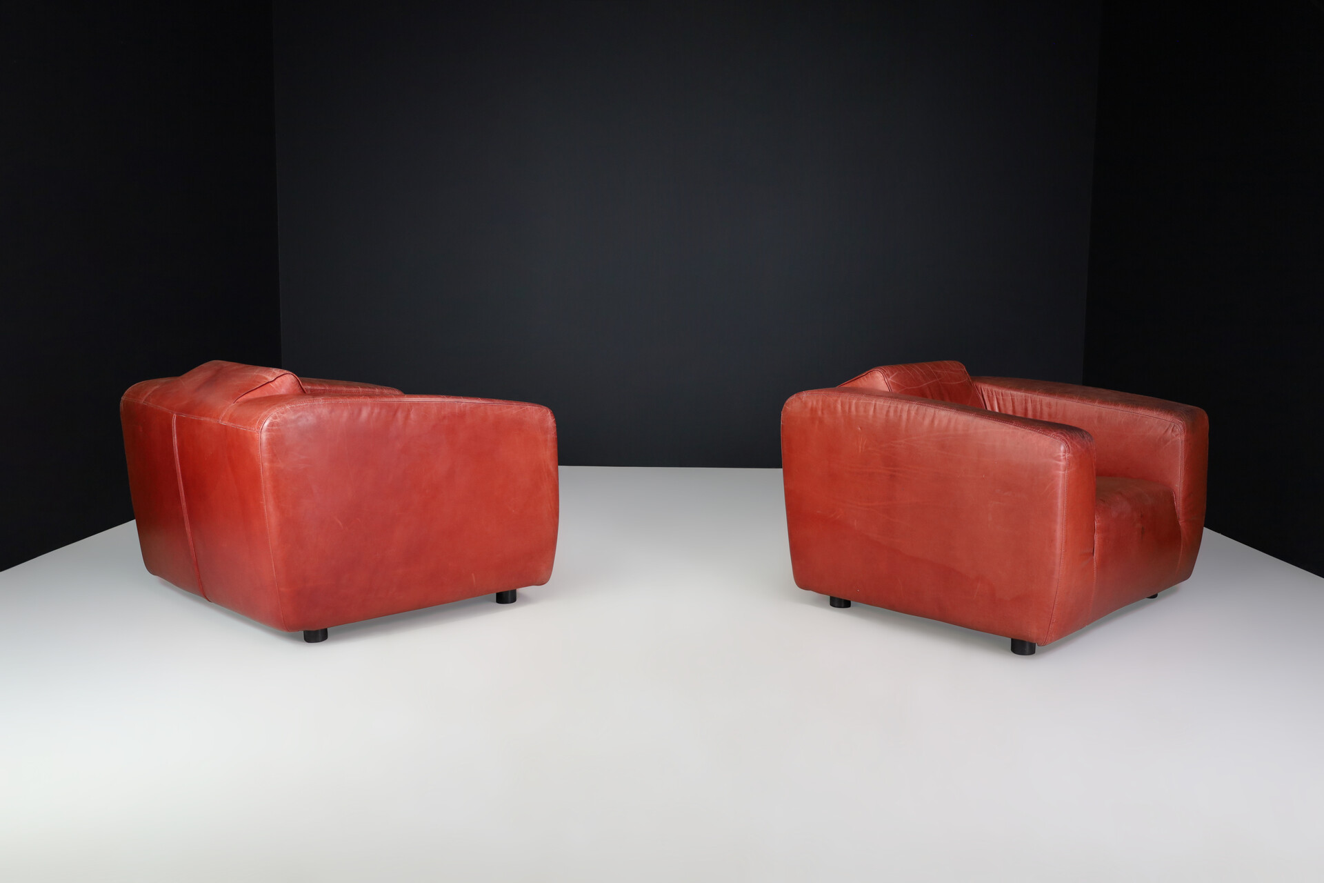 Mid century modern Patinated leather lounge chairs, The Netherlands Late-20th century