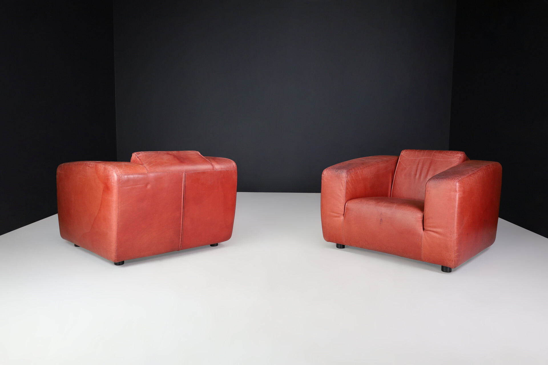Mid century modern Patinated leather lounge chairs, The Netherlands Late-20th century
