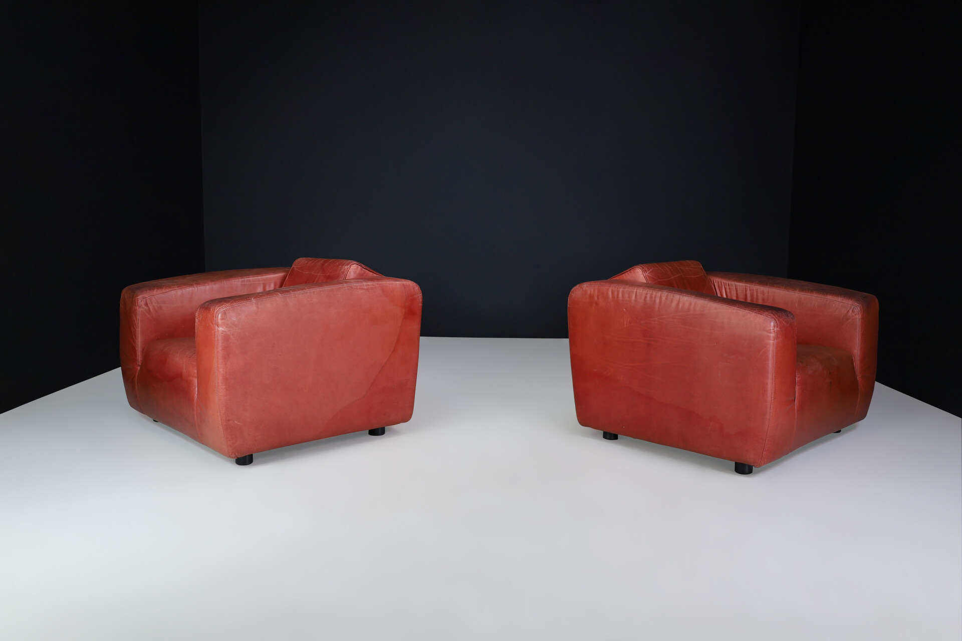 Mid century modern Patinated leather lounge chairs, The Netherlands Late-20th century